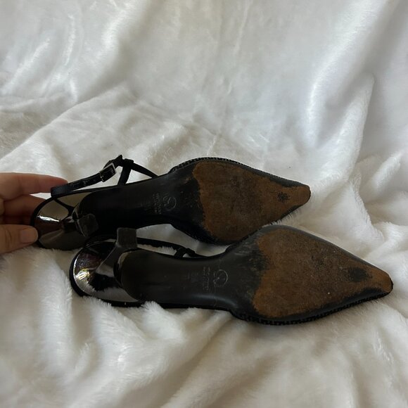 St John Black Sparkle Slingback Womens 6.5 Pointed Toe Made in Italy VINTAGE - Picture 8 of 10